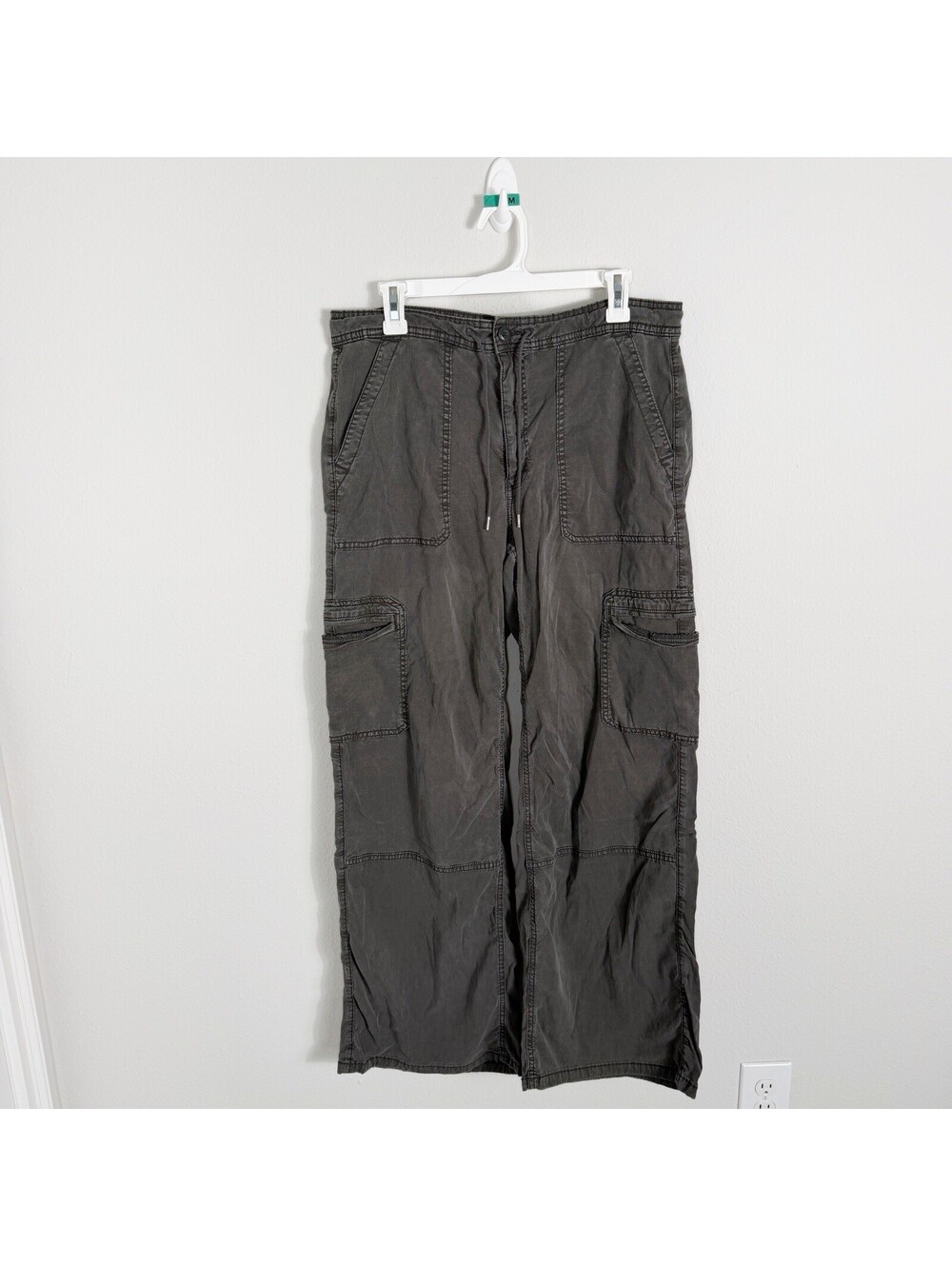 American Eagle Cargo Pants Women 12 Baggy Wide Leg Utility Gray